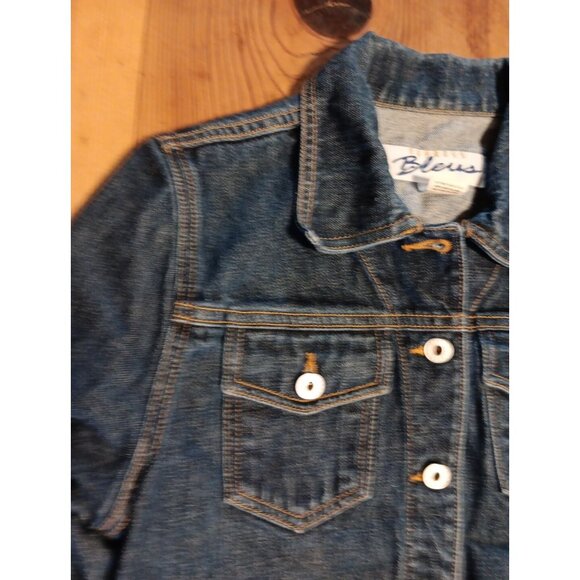 Express Bleus Denim Jean Jacket Trucker Women M Silver Metal Buttons 100% Cotton - Picture 2 of 5
